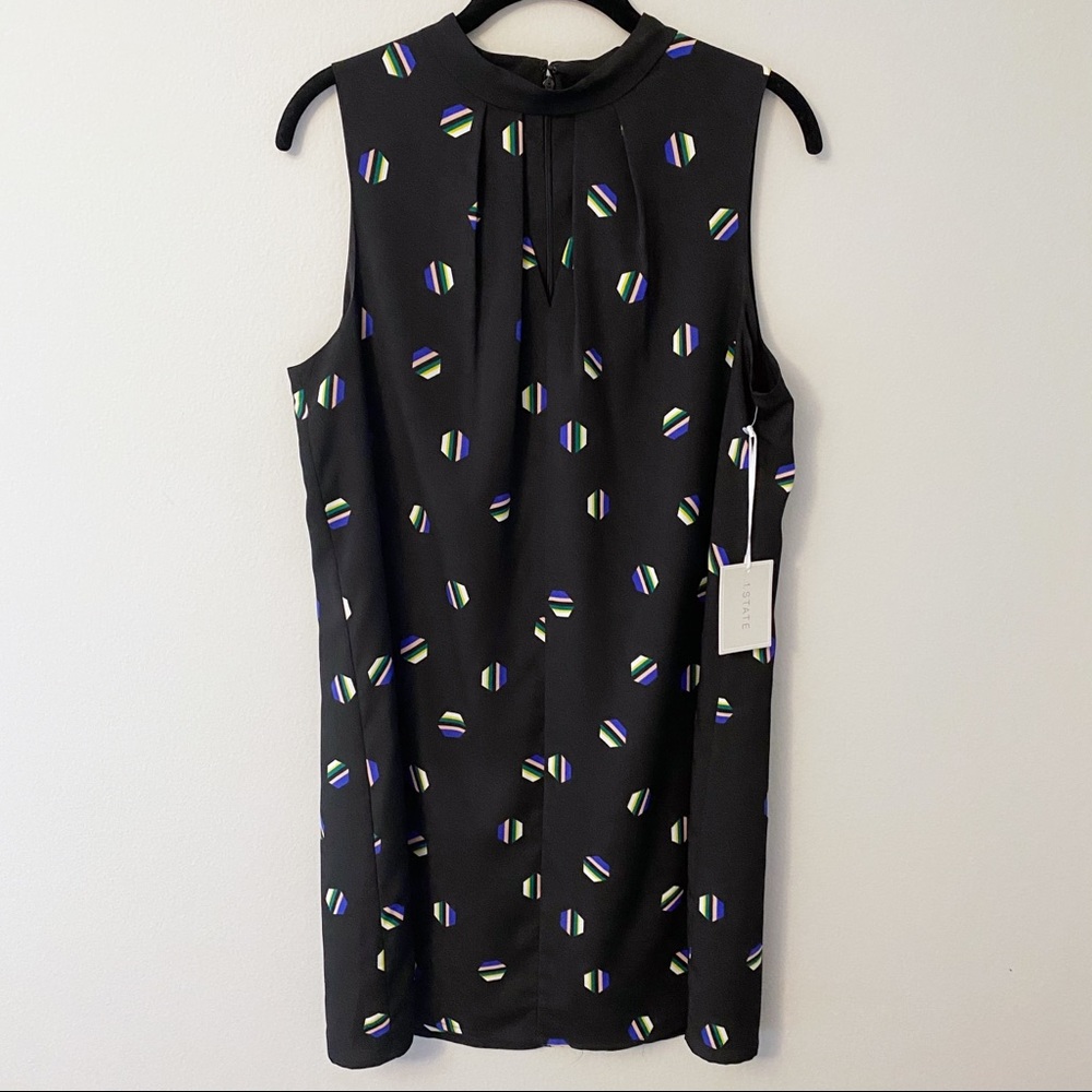 1. State Black Geometric Shift Dress